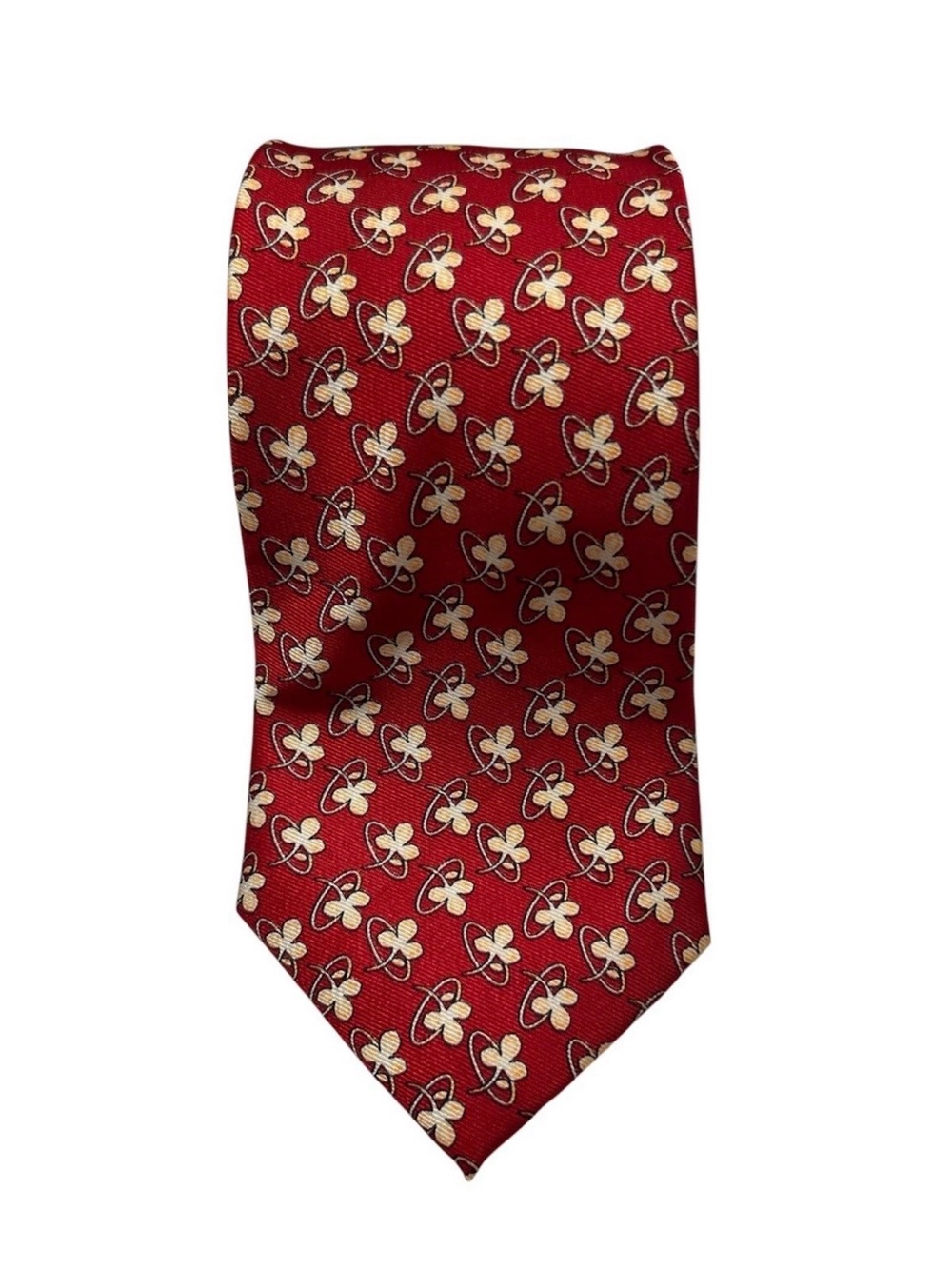 Salvatore Ferragamo Clover Red & Tan Neck Tie 100% Silk Tie Made in Italy